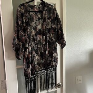 Floral Kimono with Fringe